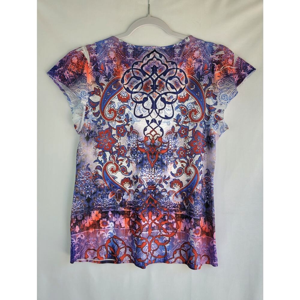 APT. 9 Patriotic Red White Blue Paisley 4th of July Rhinestone Blouse Size L - Picture 7 of 12